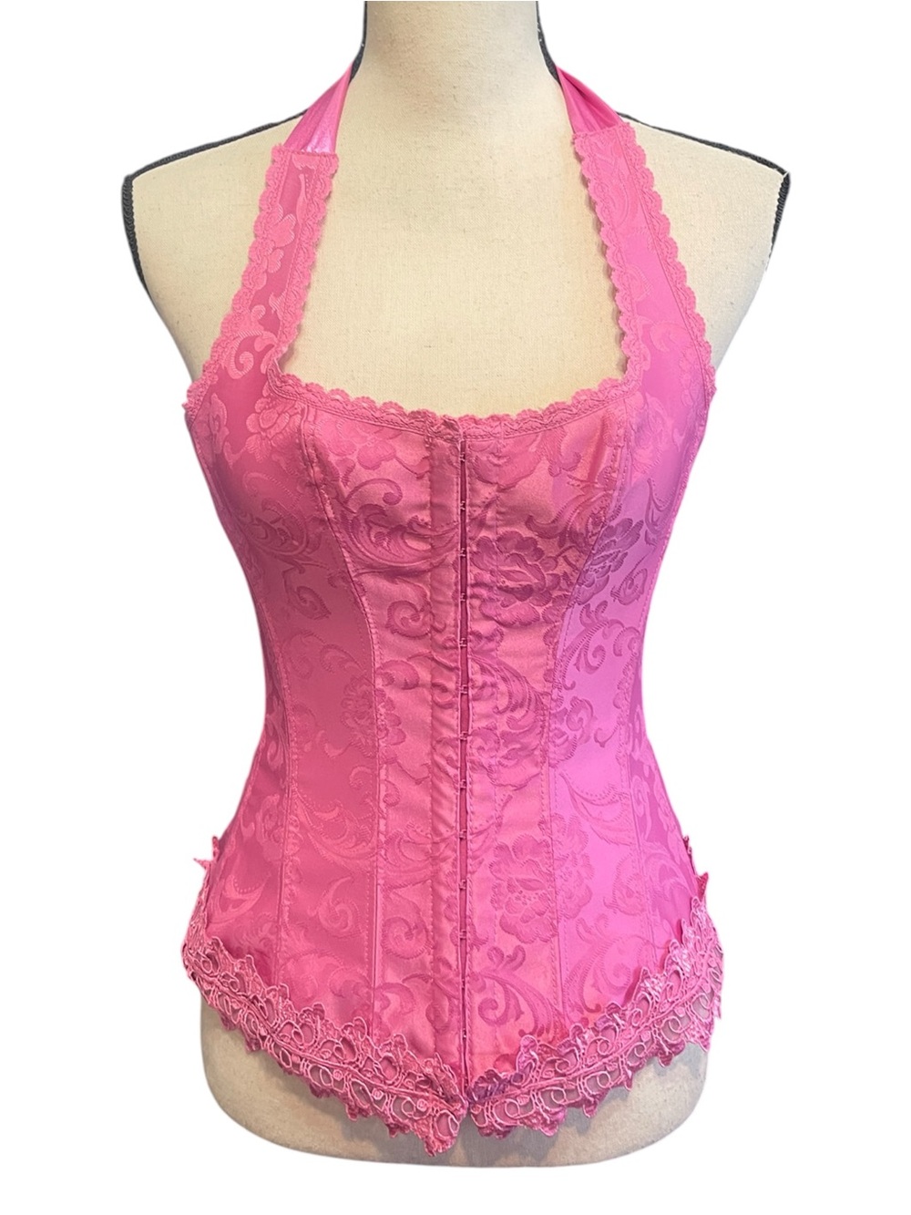 Frederick's of Hollywood Baby Pink Lace Halter Lingerie Feminine Corset Top